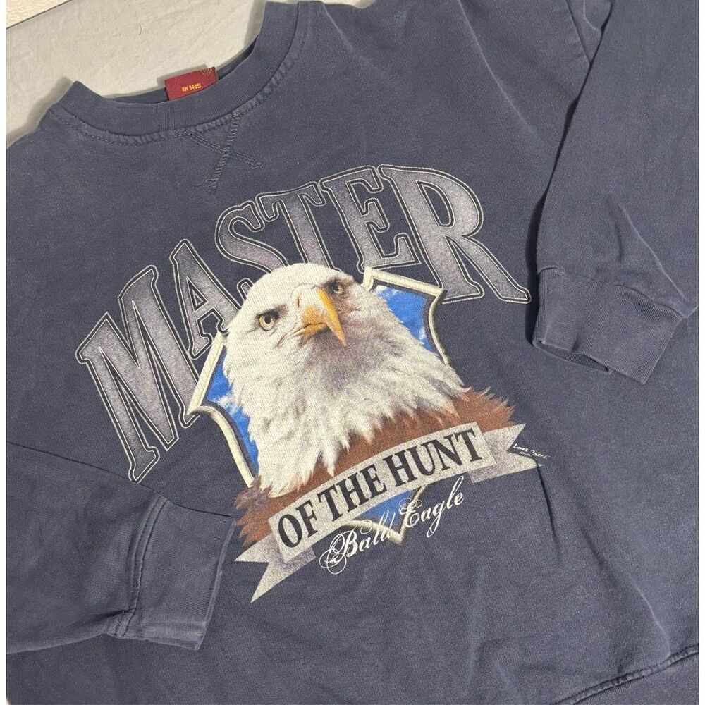 Vintage 90s Master On The Hunt Bald Eagle Nature Outdoors Navy Crewneck Mens L